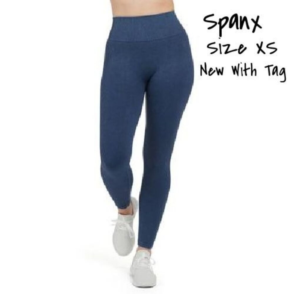 SPANX Navy Ribbed High-Waist Leggings